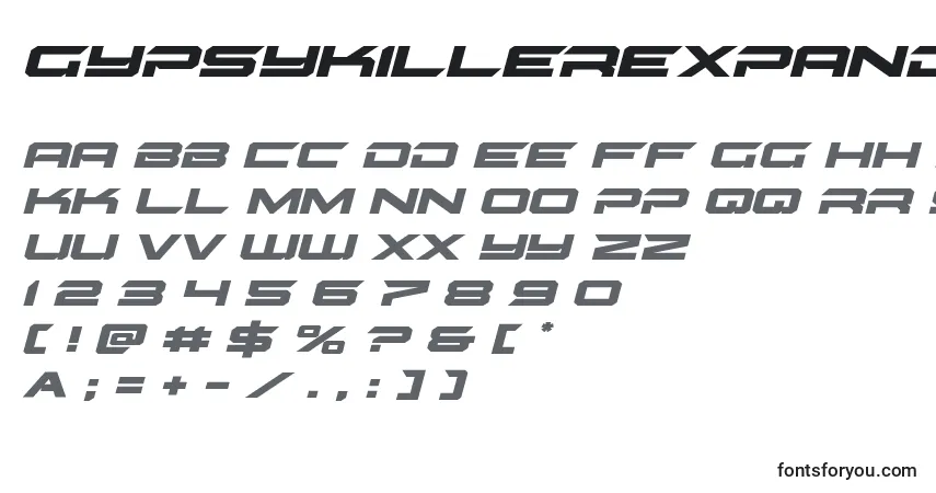 Schriftart Gypsykillerexpandital – Alphabet, Zahlen, spezielle Symbole