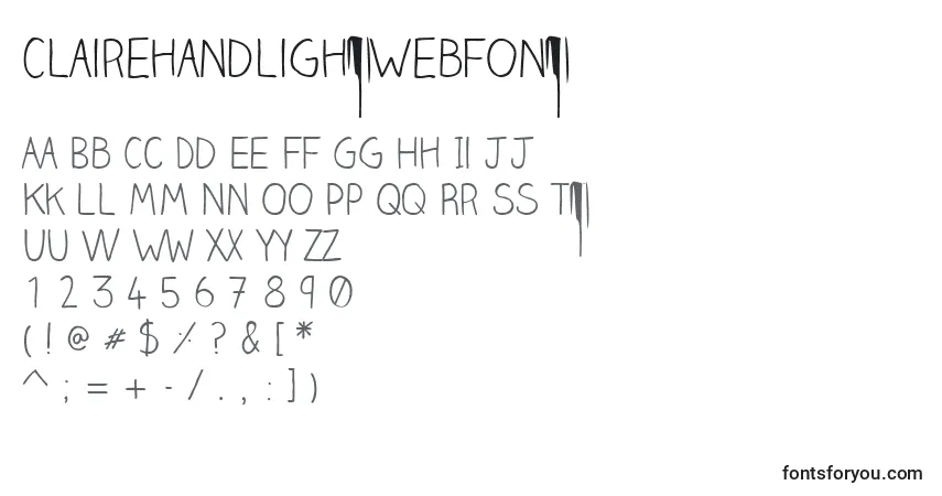 Шрифт ClairehandlightWebfont – алфавит, цифры, специальные символы