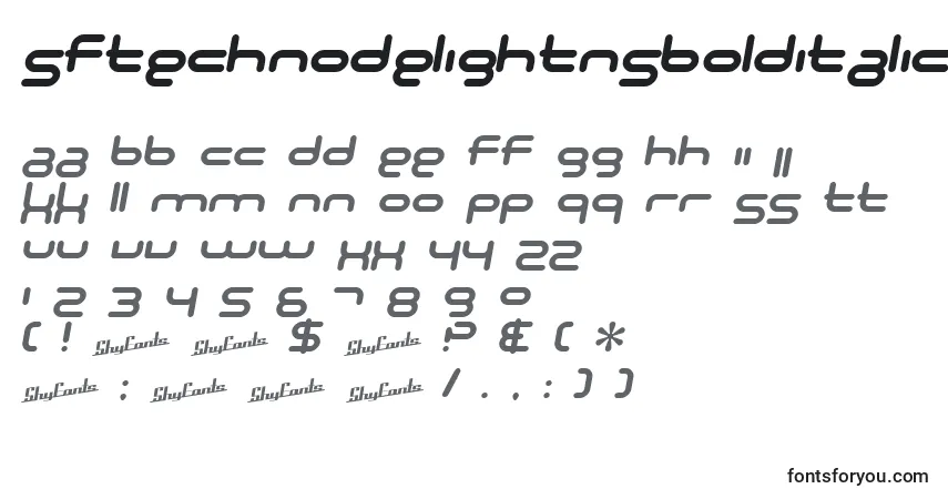 Шрифт SfTechnodelightNsBoldItalic – алфавит, цифры, специальные символы