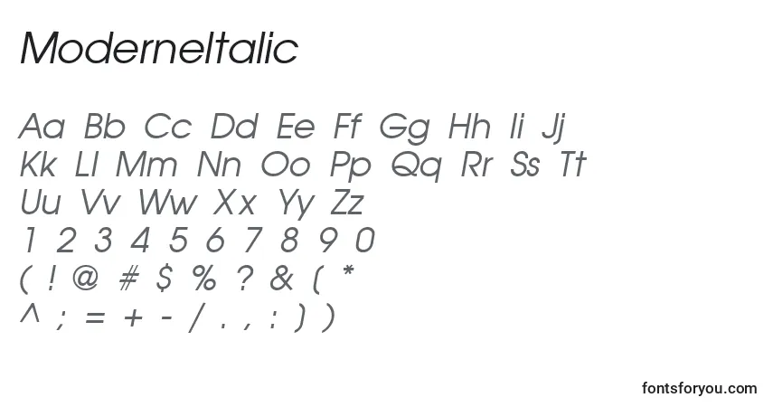 Шрифт ModerneItalic – алфавит, цифры, специальные символы