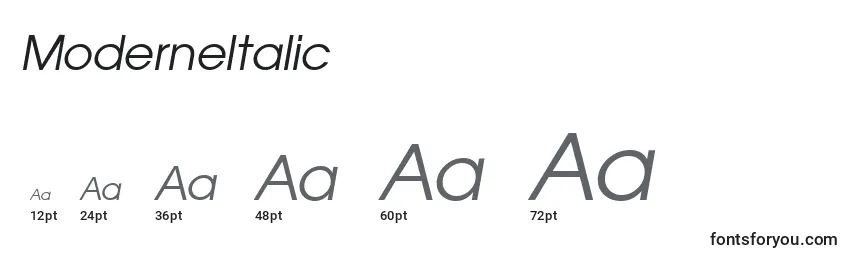 Размеры шрифта ModerneItalic