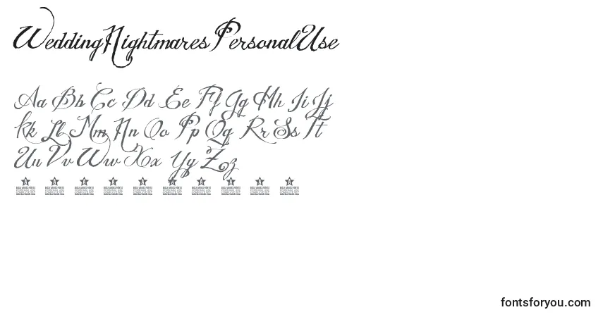 Schriftart WeddingNightmaresPersonalUse – Alphabet, Zahlen, spezielle Symbole
