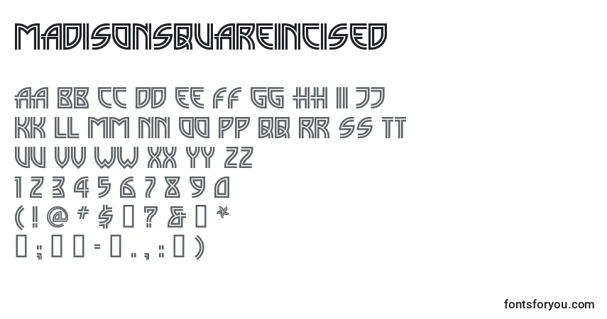 Czcionka MadisonsquareIncised – alfabet, cyfry, specjalne znaki