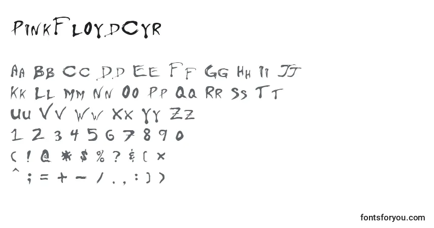 PinkFloydCyrフォント–アルファベット、数字、特殊文字