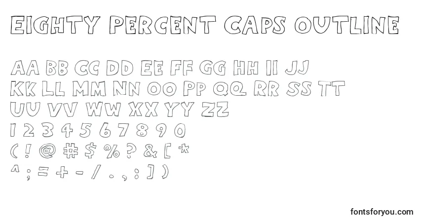 Schriftart Eighty Percent Caps Outline – Alphabet, Zahlen, spezielle Symbole
