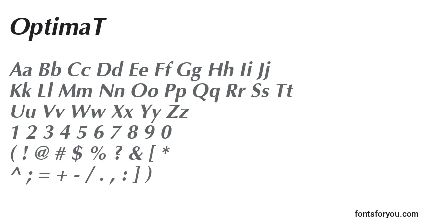 A fonte OptimaT – alfabeto, números, caracteres especiais