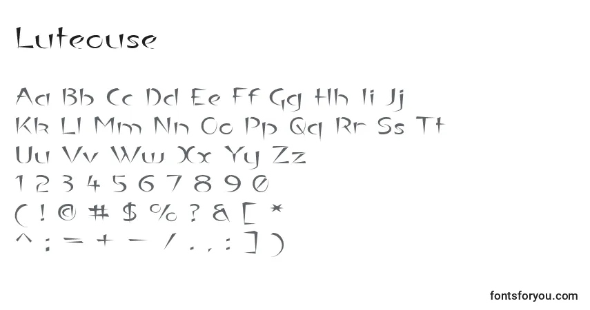 A fonte Luteouse – alfabeto, números, caracteres especiais