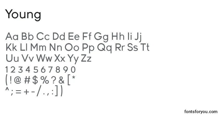 Шрифт Young – алфавит, цифры, специальные символы