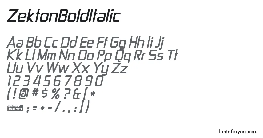 Шрифт ZektonBoldItalic – алфавит, цифры, специальные символы