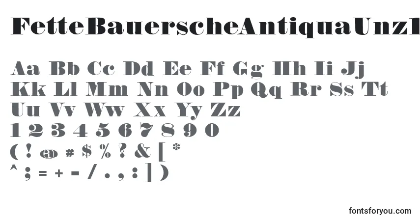 A fonte FetteBauerscheAntiquaUnz1 – alfabeto, números, caracteres especiais