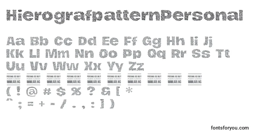 Schriftart HierografpatternPersonal – Alphabet, Zahlen, spezielle Symbole