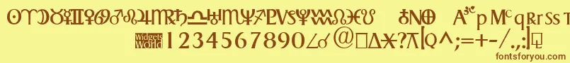 フォントAstrogadget – 茶色の文字が黄色の背景にあります。