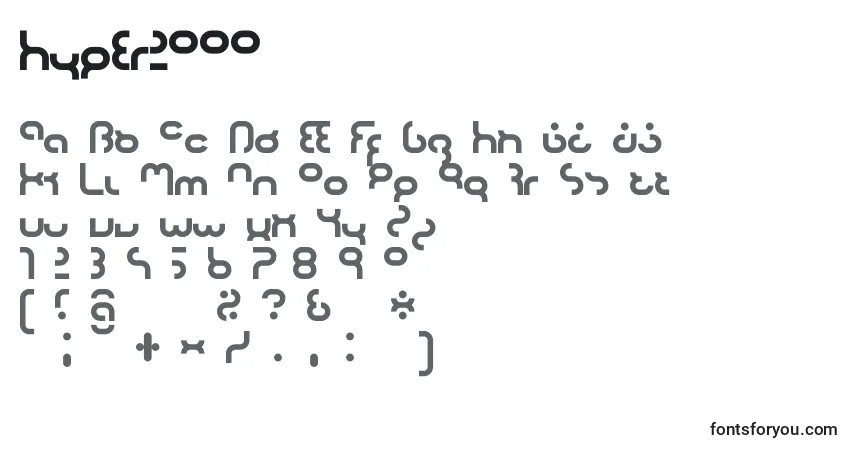 Czcionka Hyper2000 – alfabet, cyfry, specjalne znaki