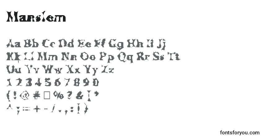 Schriftart Manslem – Alphabet, Zahlen, spezielle Symbole