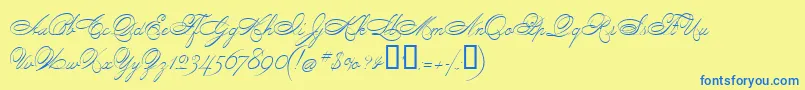 フォントPenmanScript – 青い文字が黄色の背景にあります。