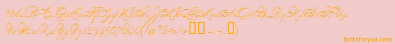 フォントPenmanScript – オレンジの文字がピンクの背景にあります。