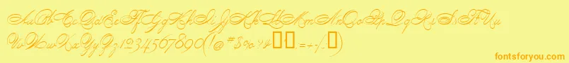 フォントPenmanScript – オレンジの文字が黄色の背景にあります。