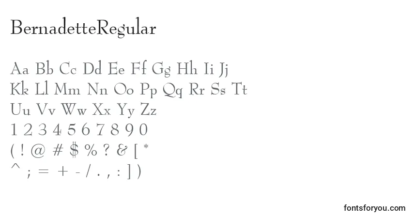 Czcionka BernadetteRegular – alfabet, cyfry, specjalne znaki