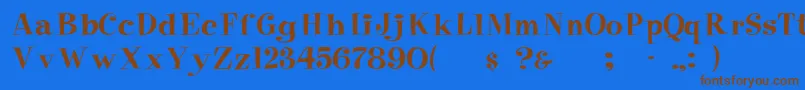 フォントPcmoxie – 茶色の文字が青い背景にあります。