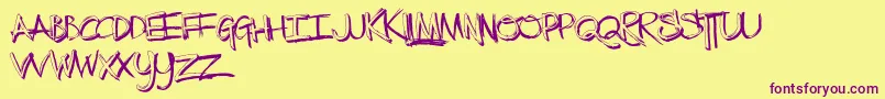 TheLowDown-Schriftart – Violette Schriften auf gelbem Hintergrund