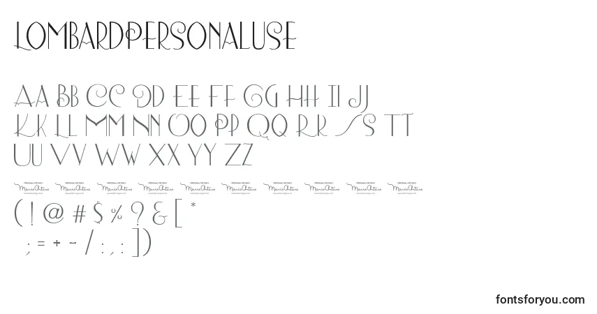LombardPersonaluse-fontti – aakkoset, numerot, erikoismerkit