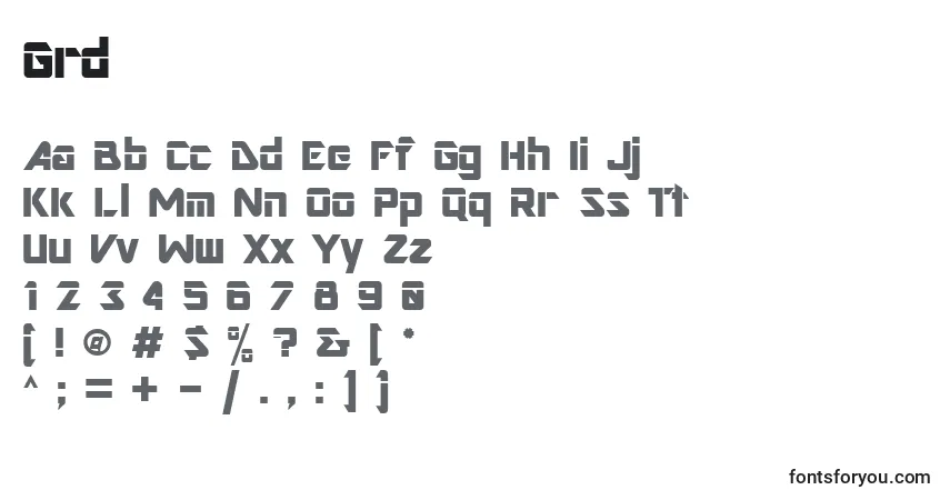 A fonte Grd – alfabeto, números, caracteres especiais