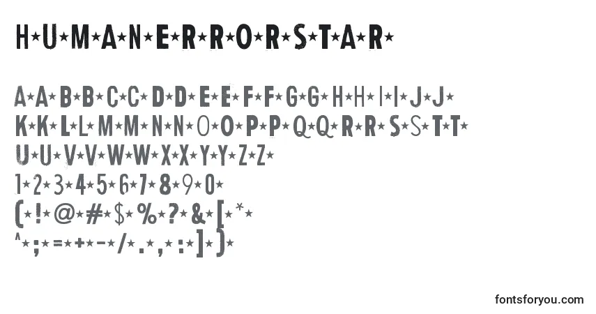 Czcionka HumanErrorStar – alfabet, cyfry, specjalne znaki