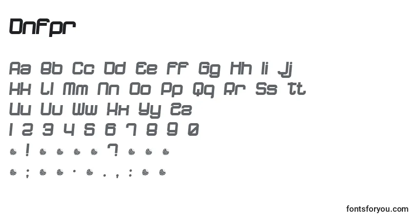 A fonte Dnfpr – alfabeto, números, caracteres especiais