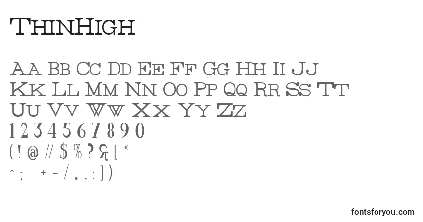 A fonte ThinHigh – alfabeto, números, caracteres especiais