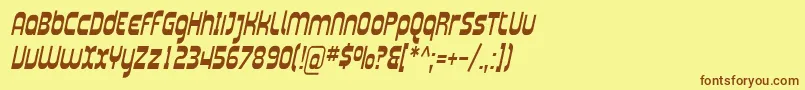 フォントPlasmaticaCondItalic – 茶色の文字が黄色の背景にあります。