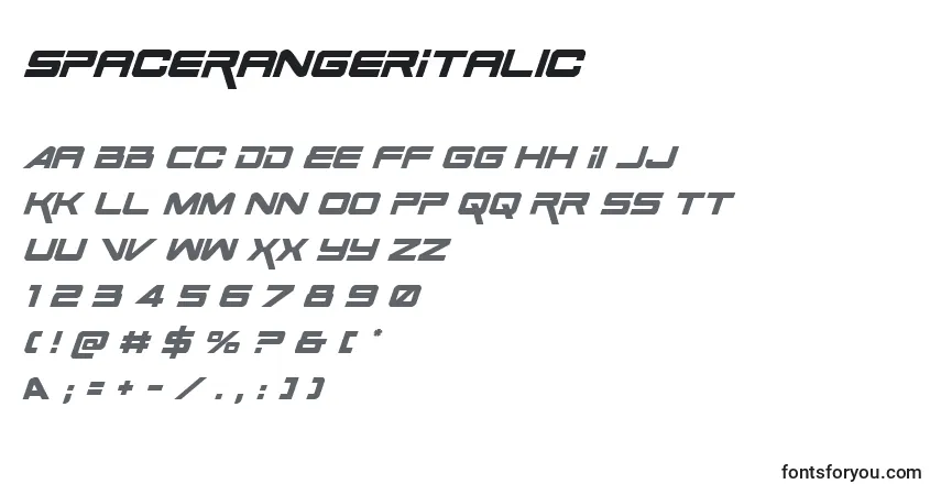 Шрифт SpaceRangerItalic – алфавит, цифры, специальные символы