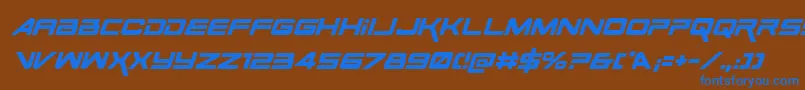 SpaceRangerItalic-Schriftart – Blaue Schriften auf braunem Hintergrund