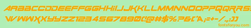 フォントSpaceRangerItalic – オレンジの文字が緑の背景にあります。