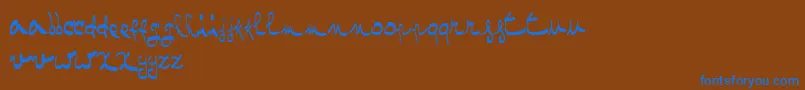 OneTwoMustardRegular-Schriftart – Blaue Schriften auf braunem Hintergrund