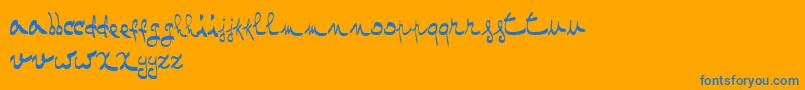 OneTwoMustardRegular-Schriftart – Blaue Schriften auf orangefarbenem Hintergrund