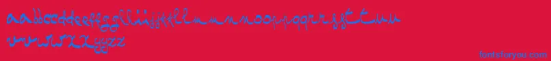 OneTwoMustardRegular-Schriftart – Blaue Schriften auf rotem Hintergrund