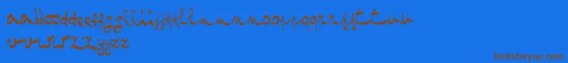 OneTwoMustardRegular-Schriftart – Braune Schriften auf blauem Hintergrund