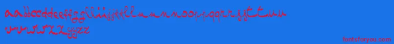 OneTwoMustardRegular-Schriftart – Rote Schriften auf blauem Hintergrund