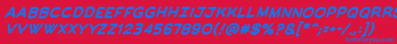 ManlymenbbBold-Schriftart – Blaue Schriften auf rotem Hintergrund
