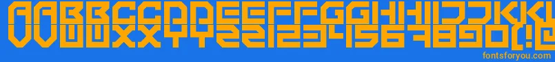 TechnonomiconRegular-Schriftart – Orangefarbene Schriften auf blauem Hintergrund