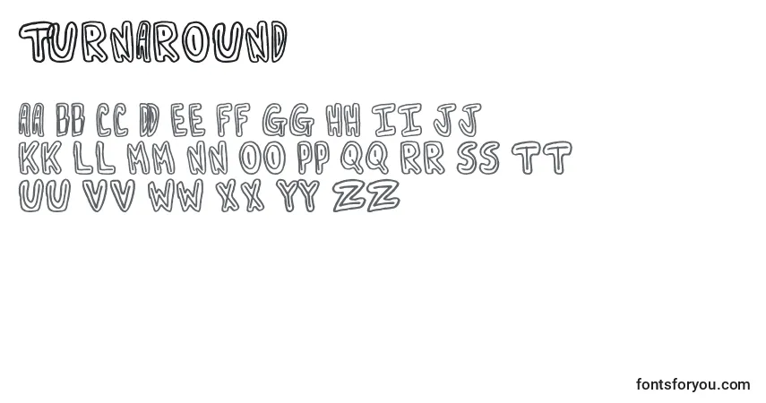 A fonte Turnaround – alfabeto, números, caracteres especiais