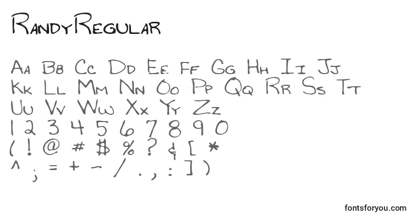 A fonte RandyRegular – alfabeto, números, caracteres especiais