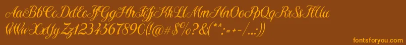 Sewstain-Schriftart – Orangefarbene Schriften auf braunem Hintergrund