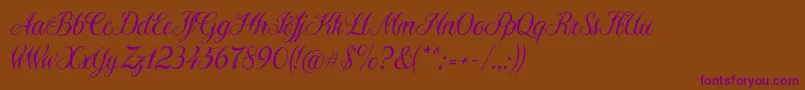 Sewstain-Schriftart – Violette Schriften auf braunem Hintergrund