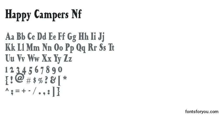 A fonte Happy Campers Nf – alfabeto, números, caracteres especiais