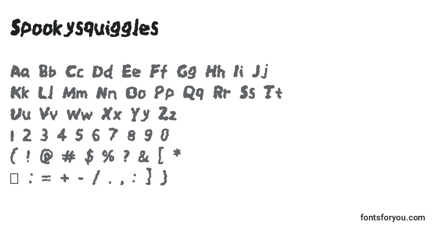 Czcionka Spookysquiggles – alfabet, cyfry, specjalne znaki