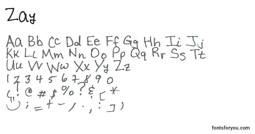 A fonte Zay – alfabeto, números, caracteres especiais