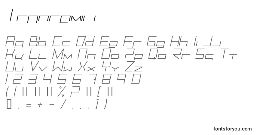 Schriftart Trancemili – Alphabet, Zahlen, spezielle Symbole