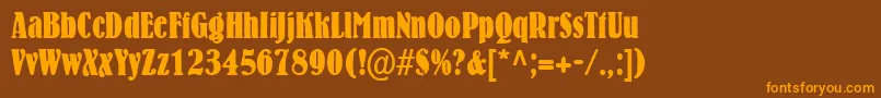 BernhardcondensedRegular-Schriftart – Orangefarbene Schriften auf braunem Hintergrund