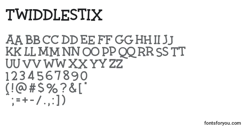 Czcionka Twiddlestix – alfabet, cyfry, specjalne znaki